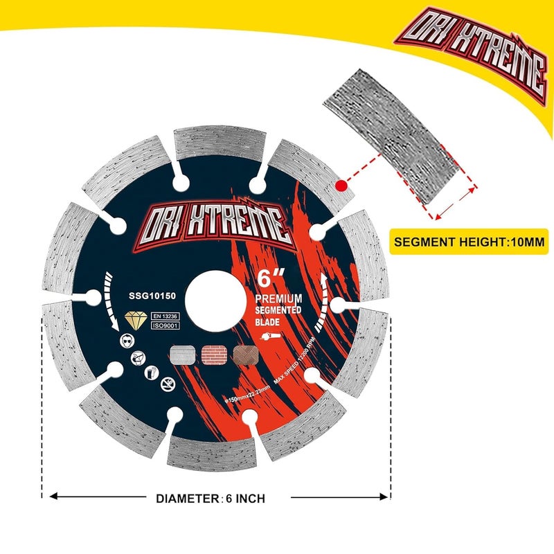 ORIXTREME 6 Inch Diamond Saw Blade 10Pcs, Segmented General Purpose Blade Dry/Wet Cutting Concrete, Masonry, Brick, Block,7/8"-5/8” Arbor - Image 2